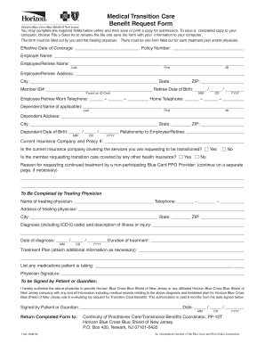 Medical Transition Care Benefit Request Form Horizon Blue Cross