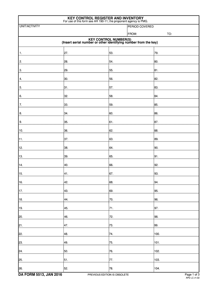  Da Form 5513 2016-2024