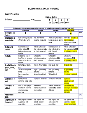 Rubrics for Seminar Evaluation  Form