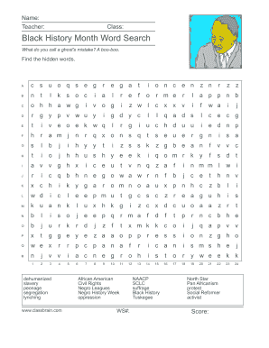 Black History Month Word Search PDF  Form