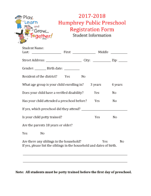 Preschool Registration Form