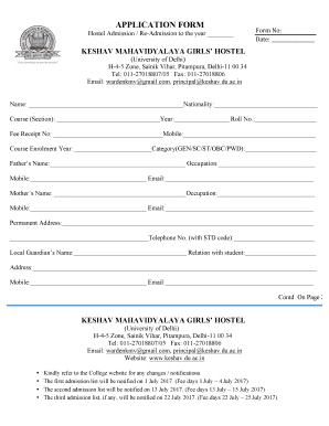 Private Hostel Registration Form