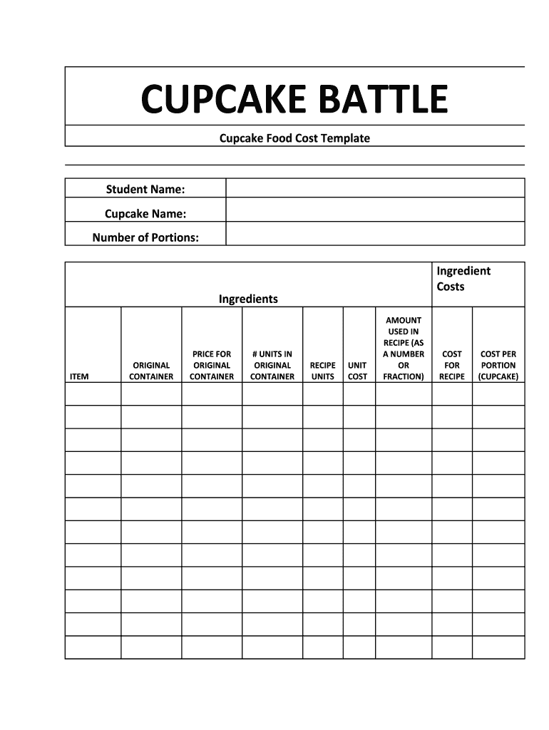 Fccla Cupcake Battle Cost Template  Form