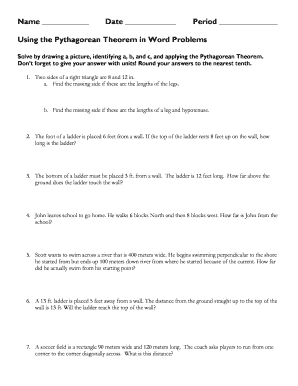 Pythagorean Theorem Word Problem  Form