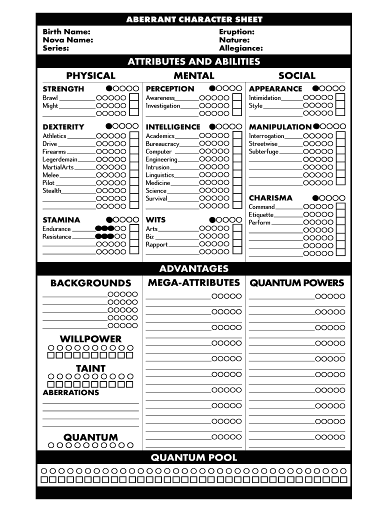 Aberrant Character Sheet  Form