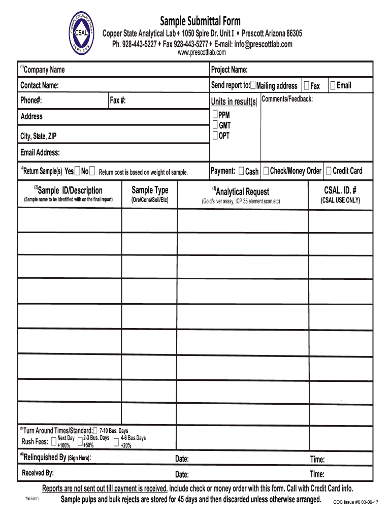 New Chain of Custody 03 09 17 Copper State Analytical Lab  Form