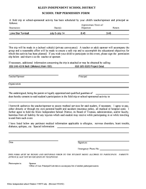 School Trip Permission Form Klein Forest High School Klein ISD