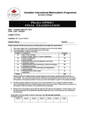 Sph4u Exam  Form