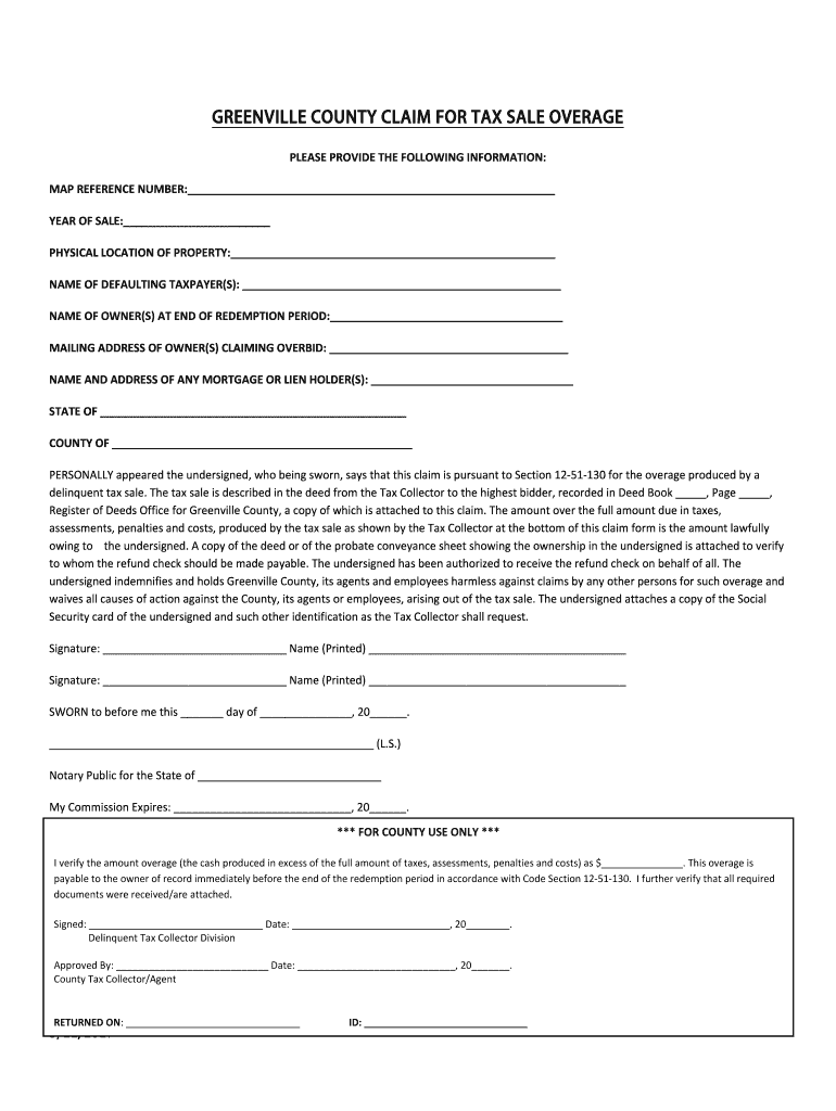 South Carolina Tax Overage  Form