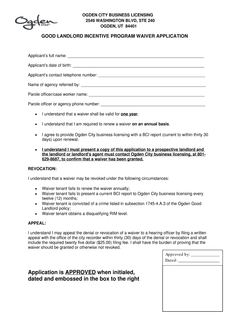 Good Landlord Waiver Procedure 00078864 DOCX Ogden City  Form