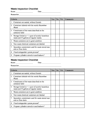 Waste Inspection Checklist  Form