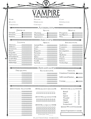 Vampire the Masquerade 20th Anniversary Edition PDF  Form