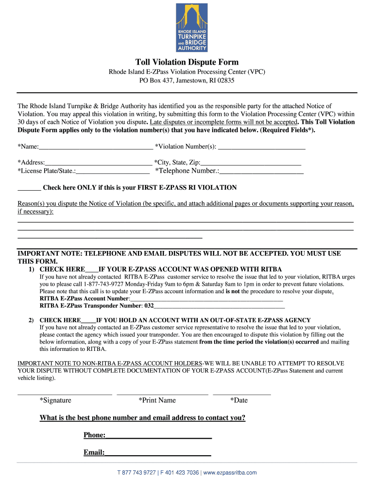 Ri Ezpass Dispute Form