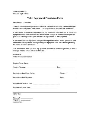 Parent Permission Equipment Check Out Form