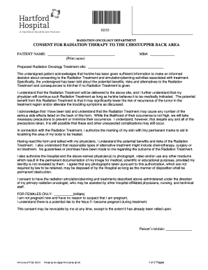 CONSENT for RADIATION THERAPY to the CHESTUPPER BACK AREA, #577136 Hartford Hospital Consent Forms