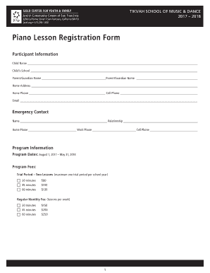 Piano Lesson Registration Form Template
