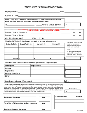 Travel Expense Reimbursement Form