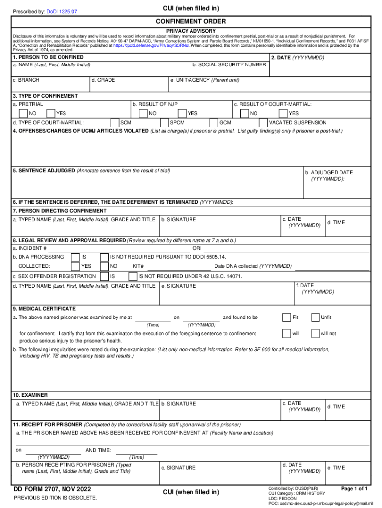  DD Form 2707, Confinement Order, March 2022-2024