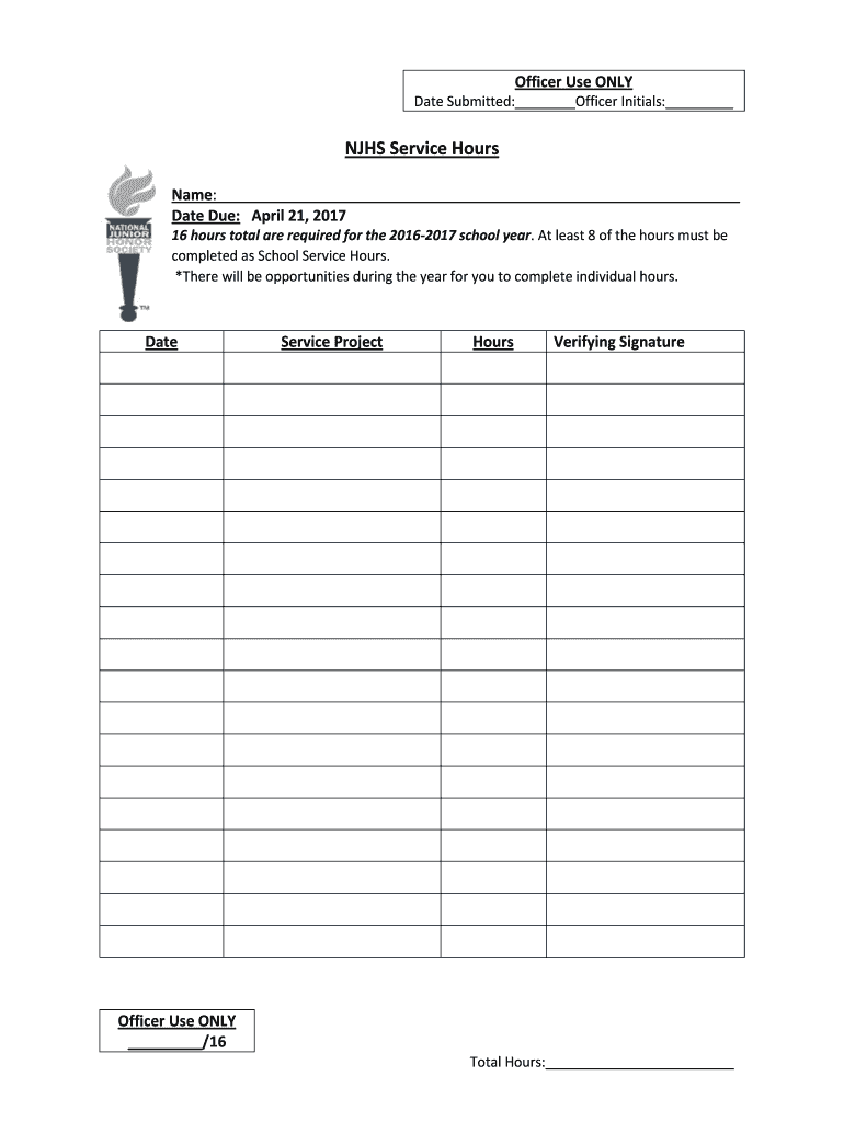 NJHS Service Hours Kyrene School District Form Fill Out and Sign