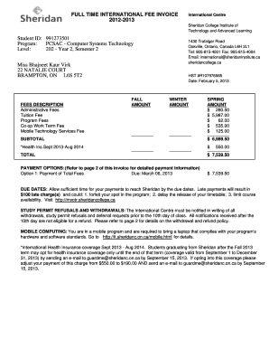 Sheridan Fee Invoice  Form