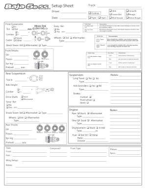 HPI Baja 5B Blank Setup Sheet  Form