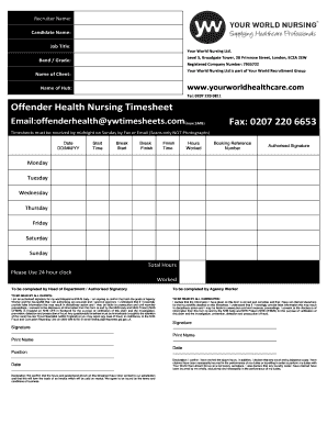 Your World Nursing Timesheet  Form