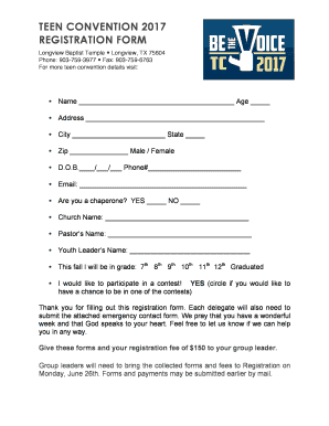 Teen Convention Registration Form Longview Baptist Temple