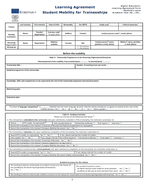 Learning Agreement Student Mobility for Traineeships Europa EU  Form