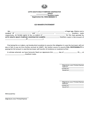 Co Maker Loan Agreement Sample Tagalog  Form