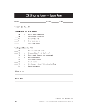 Core Phonics Survey  Form