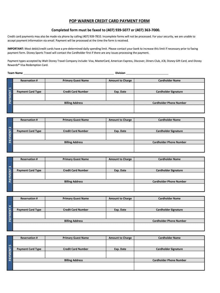 Warner Credit Card  Form