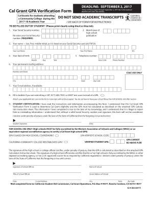 Cal Grant GPA Verification Form California Student Aid Commission