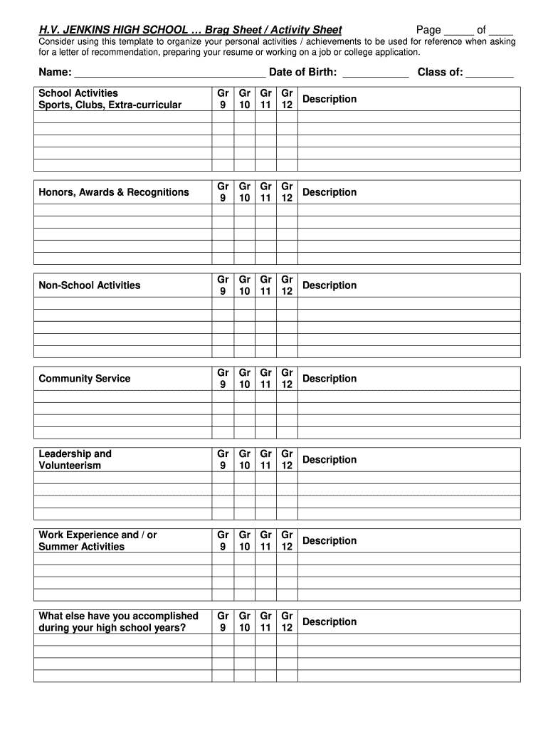 Brag Sheet Template  Form