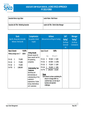 ASSOCIATE CMP RECAP EXERCISEA ONE SYSCO APPROACH  Form