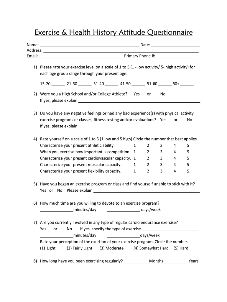 Exercise History and Attitude Questionnaire  Form