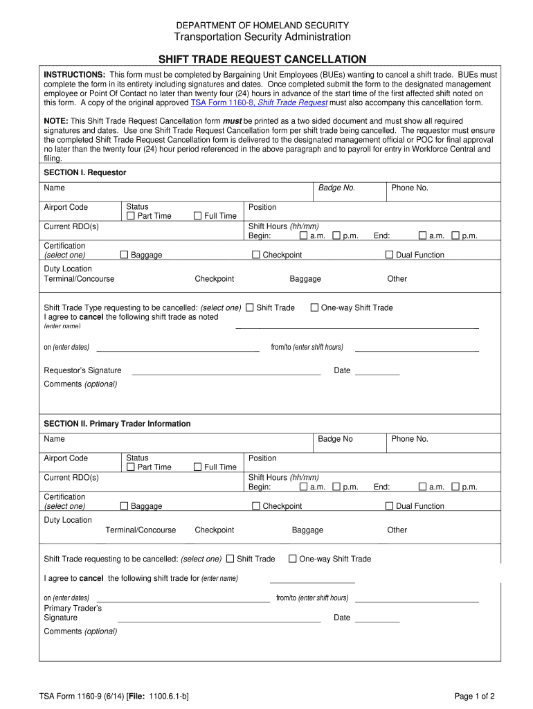 Tsa Shift Trade Form