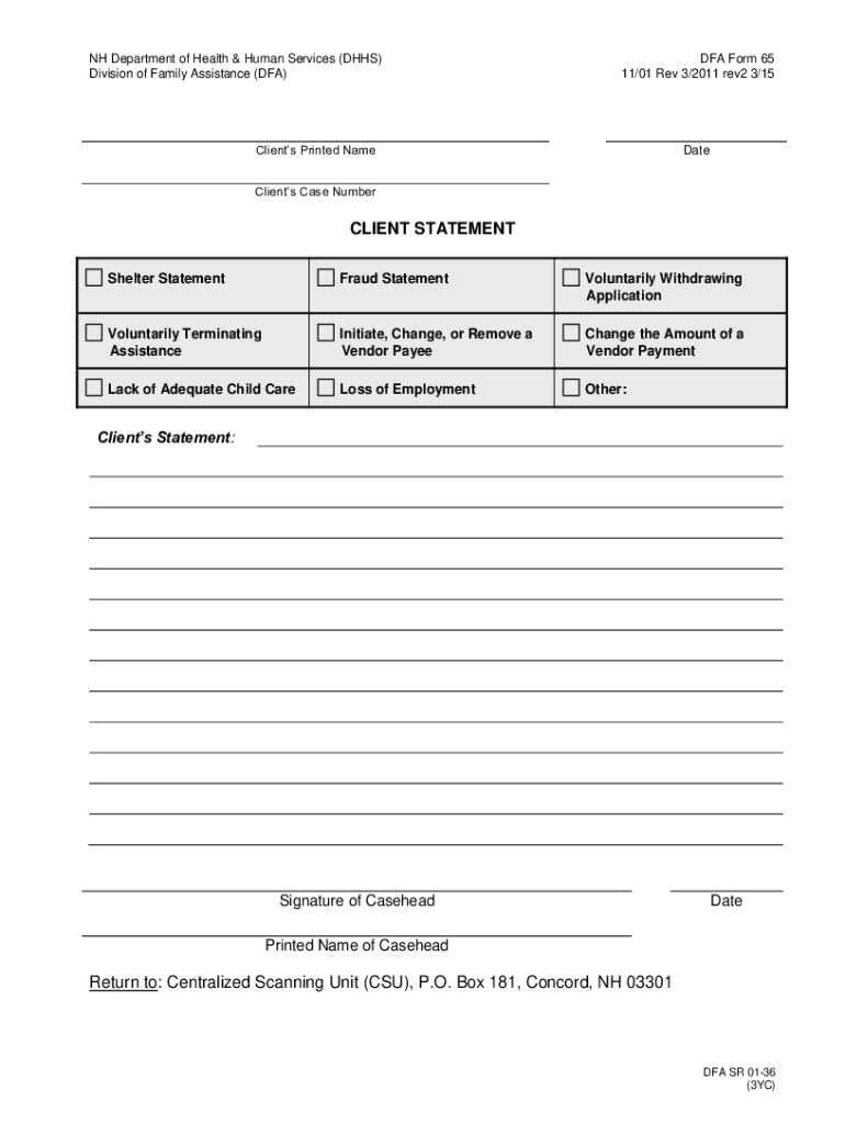  CLIENT STATEMENT Form 65 Client Statement SR 01 36 2015-2024
