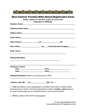 Bible School Registration Form