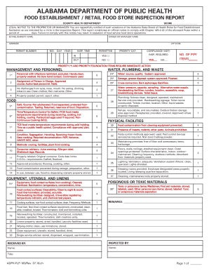 FOOD ESTABLISHMENT RETAIL FOOD STORE INSPECTION REPORT  Form