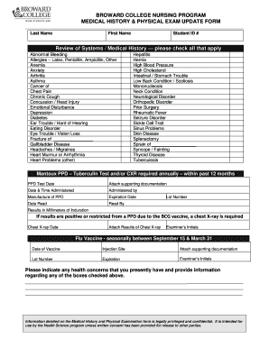 MEDICAL HISTORY &amp;amp; PHYSICAL EXAM UPDATE FORM