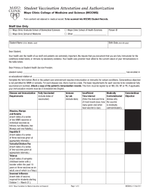 MCCM Student Vaccination Form MC0945 117 MCCM Student Vaccination Form Student Vaccination Attestation Authorization Clinic Coll