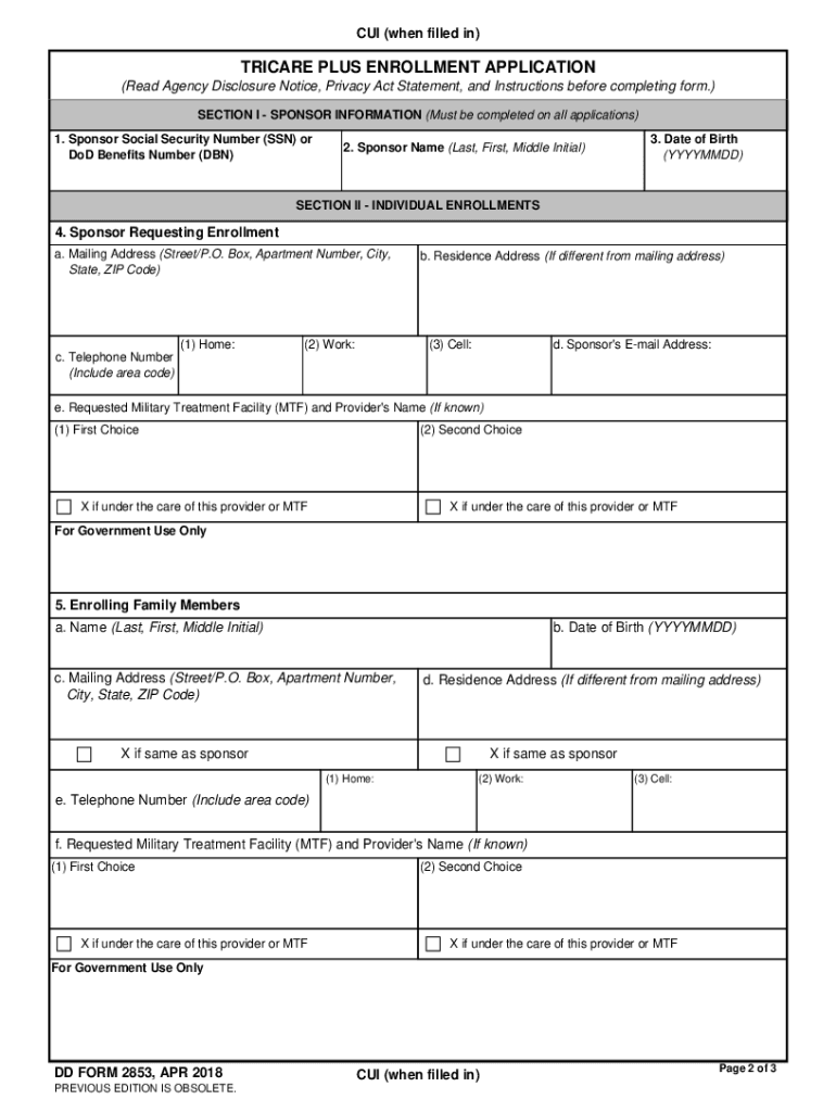  TRI CARE PLUS ENROLLMENT APPLICATION Read Agency 2018-2024