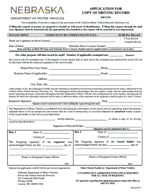  NE DMV Application for Copy of Driving Record 2017