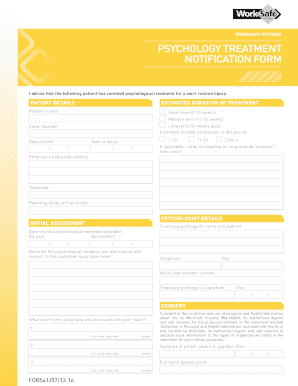 Worksafe Psychology Treatment Notification Form