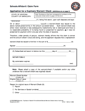 AZ Application for a Duplicate WarrantCheck Maricopa County  Form