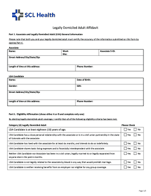 Legally Domiciled Adult Affidavit  Form