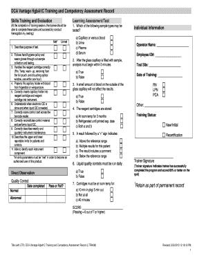 Dca Vantage Hgba1c Training and Competency Assessment Record Ltr9438  Form
