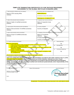 Transaction Certificate  Form