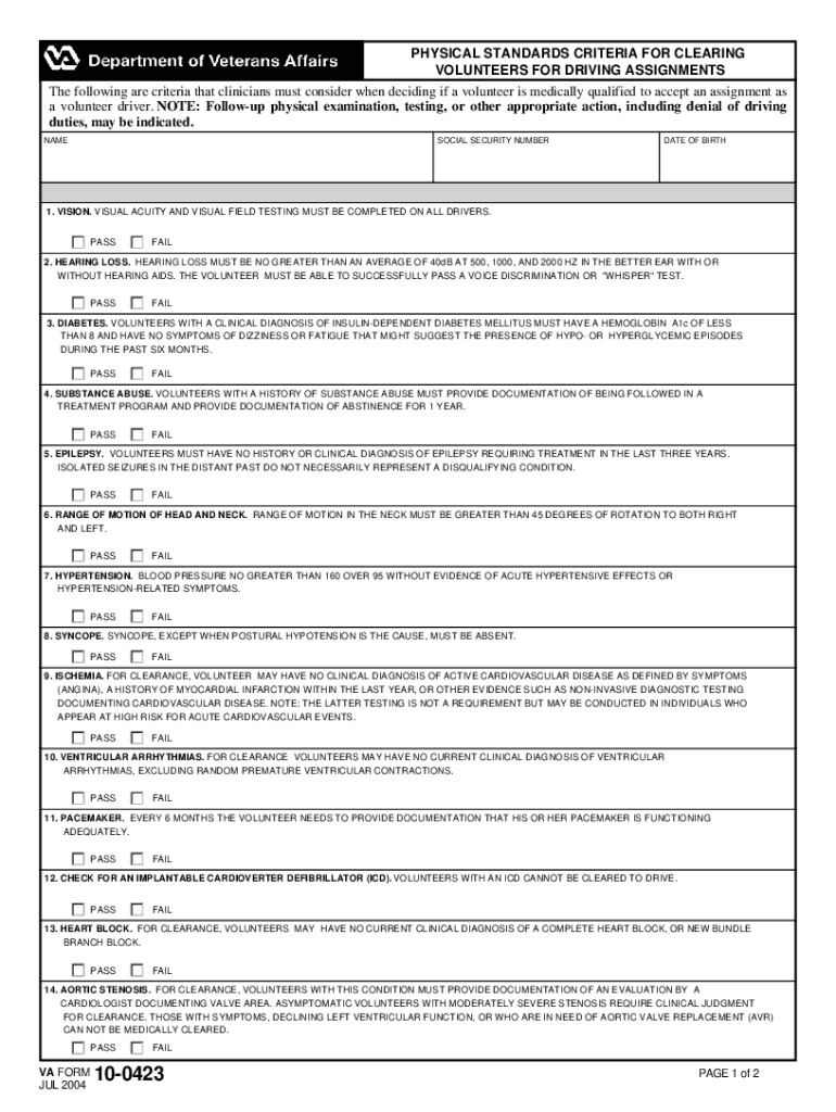 INSTRUCTIONS for FILLING OUT FORM VA FORM 10 0423