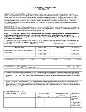 STATE SECURITY QUESTIONNAIRE  Form